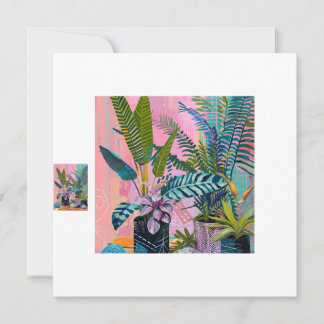 Modern Tropical Plant Print – Pink and Green Einladung