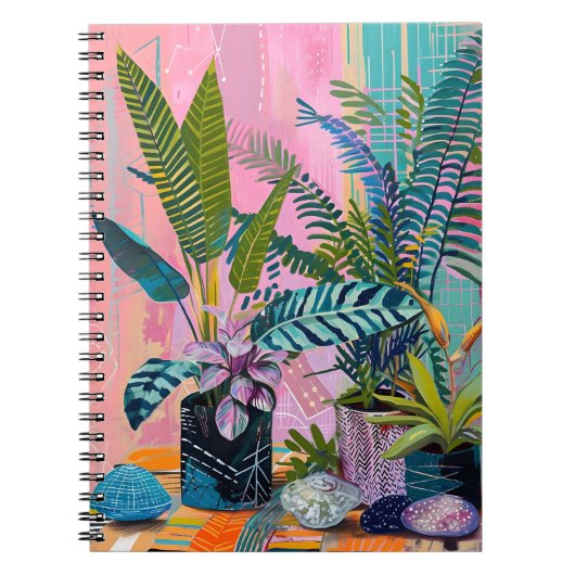 Modern Tropical Plant Print – Pink and Green Notizblock (Vorderseite)