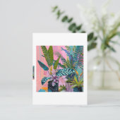 Modern Tropical Plant Print – Pink and Green Postkarte (Stehend Vorderseite)