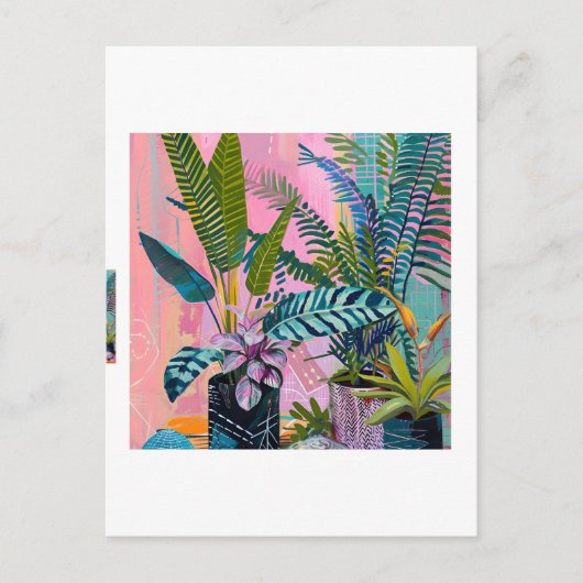 Modern Tropical Plant Print – Pink and Green  Postkarte (Vorderseite)