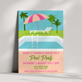 Modern Tropical Pool Party Summer Girls Birthday Einladung
