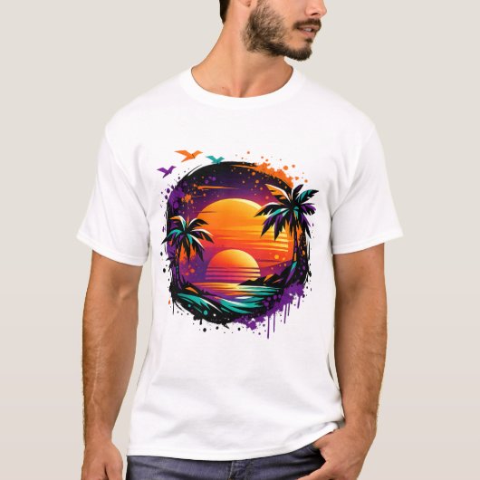 Modern Tropical Sunset Streetwear T-Shirt – Abstra (Vorderseite)