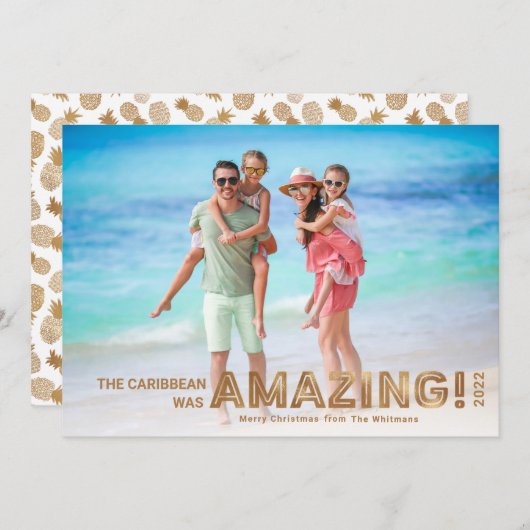 Modern Tropical Travel Gold Foto Weihnachten (Vorne/Hinten)