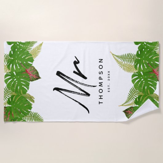 Modern Tropical Verlasse Minimalistisch Script Bea Strandtuch (Vorderseite)