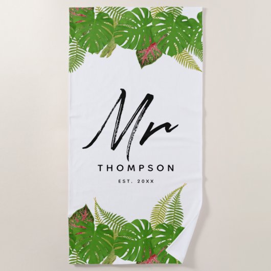 Modern Tropical Verlasse Minimalistisch Script Bea Strandtuch (Vorderseite)