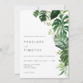 Modern Tropical Wedding Einladung Monstera Blätter (Vorderseite)