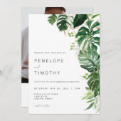 Modern Tropical Wedding Einladung Monstera Blätter (Vorne/Hinten)