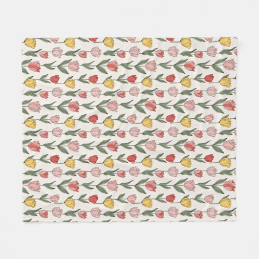 Modern Tulip Floral Pattern Soft Botanical Spring Fleecedecke (Vorderseite (Horizontal))