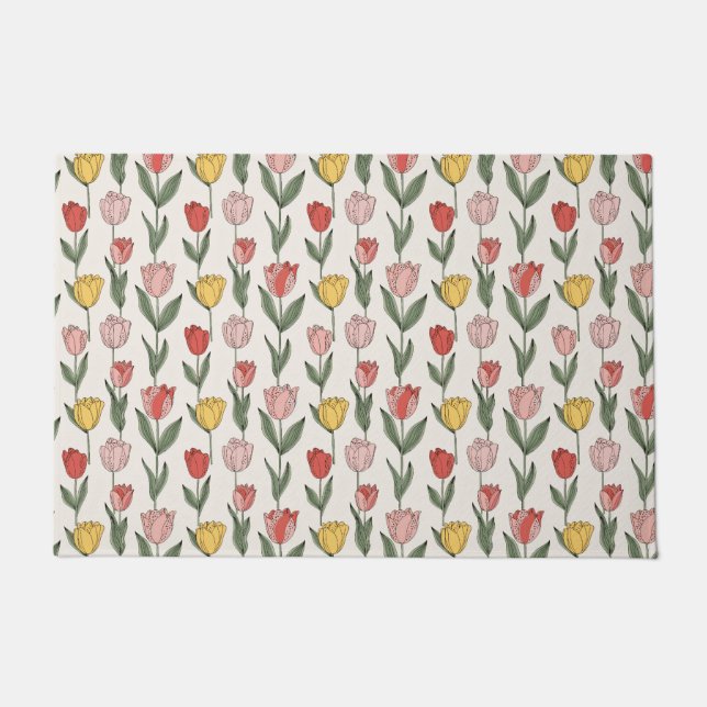 Modern Tulip Floral Pattern Soft Botanical Spring Fußmatte (Vorderseite)