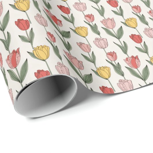Modern Tulip Floral Pattern Soft Botanical Spring Geschenkpapier (Rolleneckpunkt)