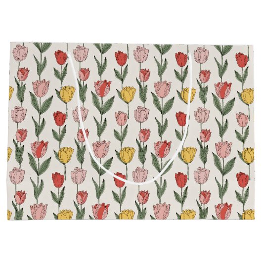 Modern Tulip Floral Pattern Soft Botanical Spring Große Geschenktüte (Rückseite)