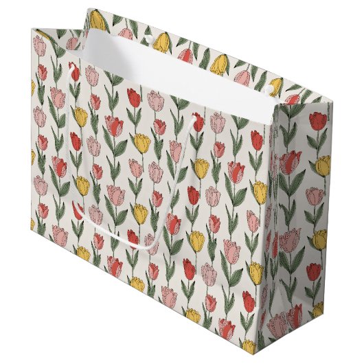 Modern Tulip Floral Pattern Soft Botanical Spring Große Geschenktüte (Vorderseite Schrägansicht)