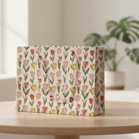 Modern Tulip Floral Pattern Soft Botanical Spring Große Geschenktüte