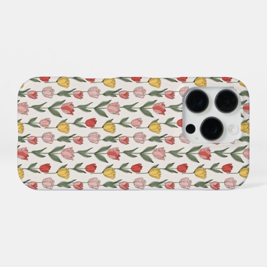 Modern Tulip Floral Pattern Soft Botanical Spring iPhone Hülle (Rückseite (Horizontal))
