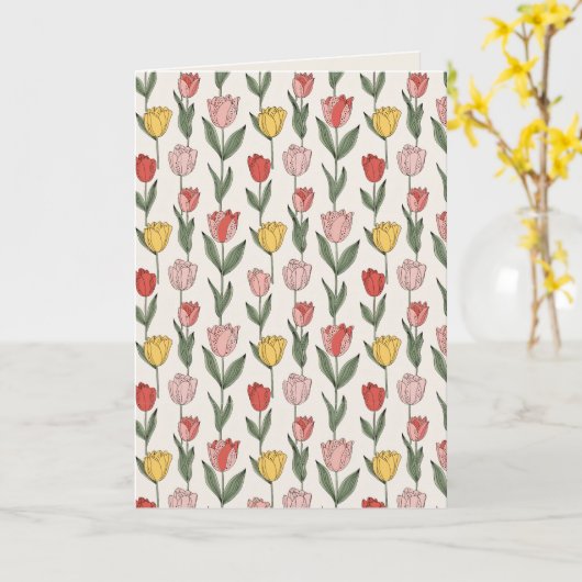 Modern Tulip Floral Pattern Soft Botanical Spring Karte (Gelbe Blume)