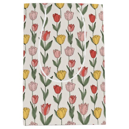 Modern Tulip Floral Pattern Soft Botanical Spring Mittlere Geschenktüte (Vorderseite)