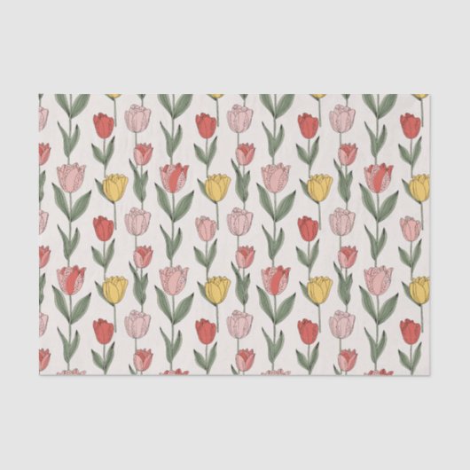 Modern Tulip Floral Pattern Soft Botanical Spring Seidenpapier (Vorderseite)