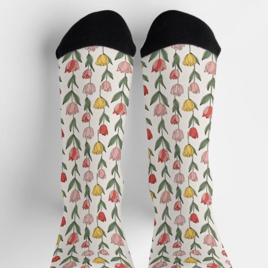 Modern Tulip Floral Pattern Soft Botanical Spring Socken (Oben)