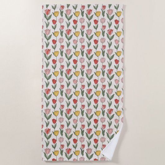 Modern Tulip Floral Pattern Soft Botanical Spring Strandtuch (Vorderseite)