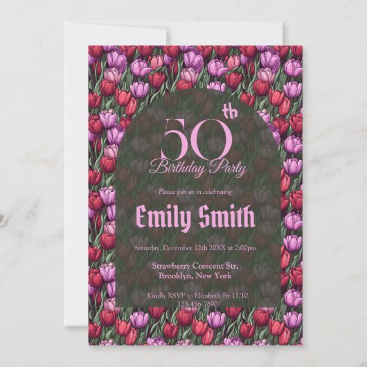 Modern Tulip Flower Surprise Birthday Party Einladung (Vorderseite)