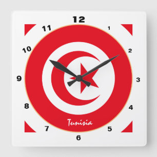 Modern Tunesien Flag, Tunesien trendige Zuhause / Quadratische Wanduhr