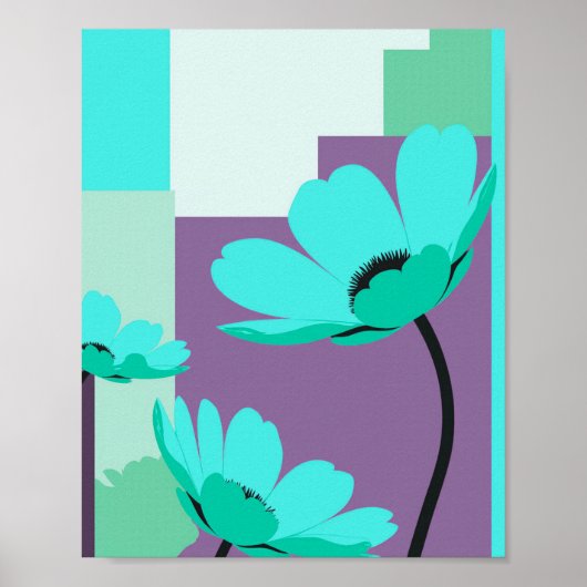 Modern Turquoise Floral Abstract Poster (Vorne)