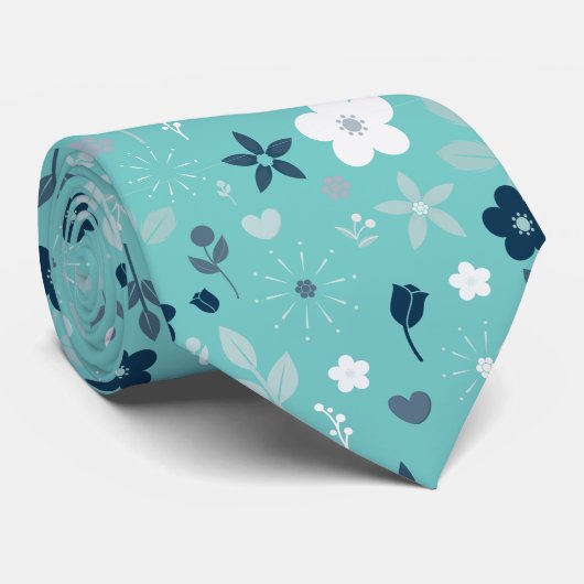 Modern Turquoise Floral Seamless Pattern Krawatte (Gerollt)