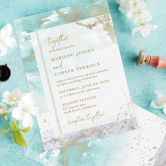 Modern Turquoise Lavender Gold Abstract Wedding Einladung