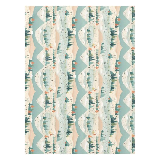 Modern Turquoise Orange Cream Christmas Trees Tischdecke (Vorderseite)