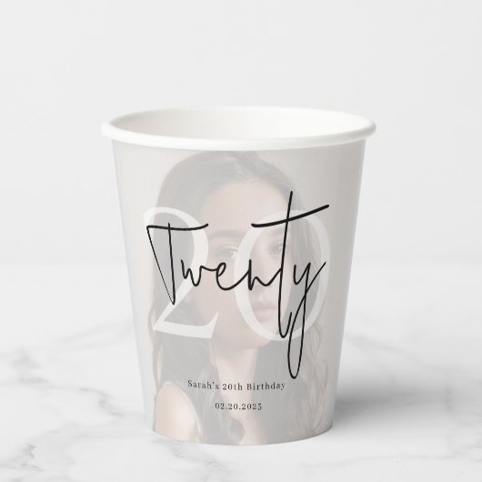 Modern Twenty Birthday Custom Party Cup Pappbecher (Vorderseite)
