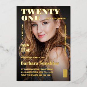 Modern Twenty One 21. Geburtstagsmagazin Gold Folieneinladung