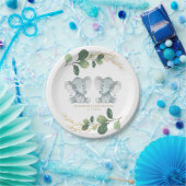 Modern Twin Elephant Greenery Gold Baby Dusche Pappteller (Party)