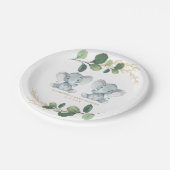 Modern Twin Elephant Greenery Gold Baby Dusche Pappteller (Schrägansicht)