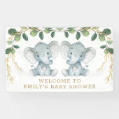 Modern Twin Elephant Jungle Greenery Babydusche Banner (Horizontal)