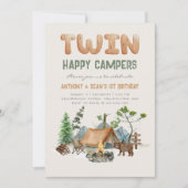 Modern Twin Happy Campers Woodland 1. Einladung (Vorderseite)