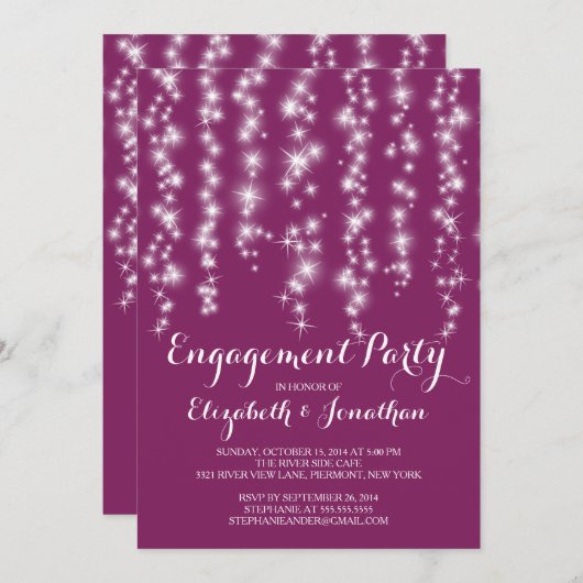 Modern Twinkle Lights Engagement Party Einladung (Vorne/Hinten)