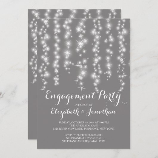 Modern Twinkle Lights Engagement Party Einladung (Vorne/Hinten)