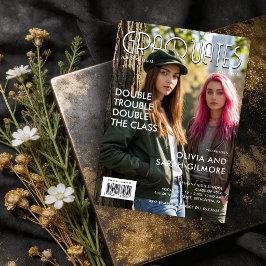 Modern Twins Graduation Magazine Cover TMF26 Einladung