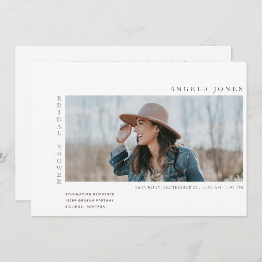 Modern Two Foto Bridal White Einladung (Vorne/Hinten)