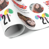 Modern Two Foto Collage 21. Geburtstag weiß Geschenkpapier (Rolleneckpunkt)