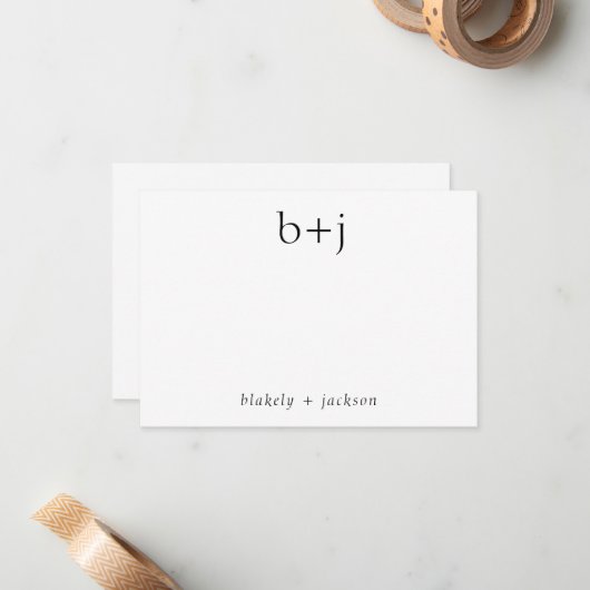 Modern Two Initial Monogram Couple Stationery Mitteilungskarte (Vorderseite/Rückseite Beispiel)