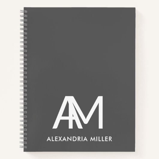 Modern Two Initial Monogram Gray Notizblock (Vorderseite)