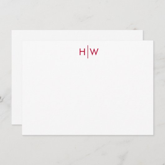 Modern Two Initial Monogram in Red Note Card Mitteilungskarte (Vorne/Hinten)