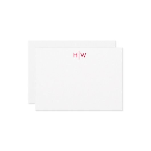 Modern Two Initial Monogram in Red Note Card Mitteilungskarte (Vorderseite/Rückseite Beispiel)