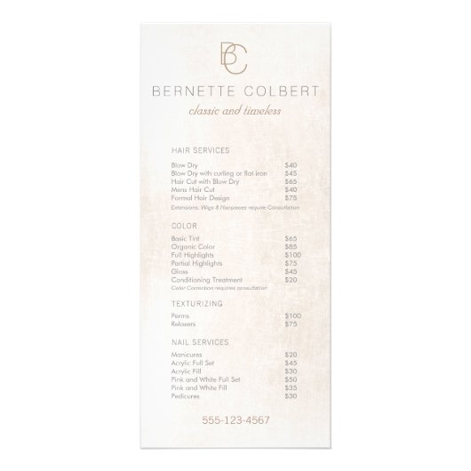 Modern Two Initial Monogram Salon Price List Menu Werbekarte (Vorne)