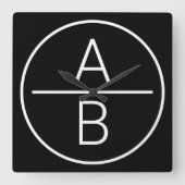Modern Two Initials Monogramm Quadratische Wanduhr (Vorderseite)