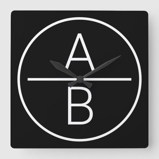 Modern Two Initials Monogramm Quadratische Wanduhr (Vorderseite)