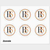 Modern Two Initials Orange Black Wedding Runder Aufkleber (Blatt)