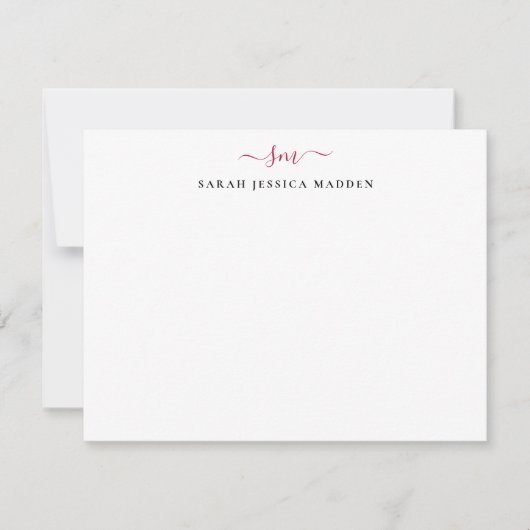 Modern Two Monogram Initial Girly Script Burgundy Mitteilungskarte (Vorderseite)