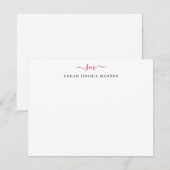 Modern Two Monogram Initial Girly Script Burgundy Mitteilungskarte (Vorne/Hinten)